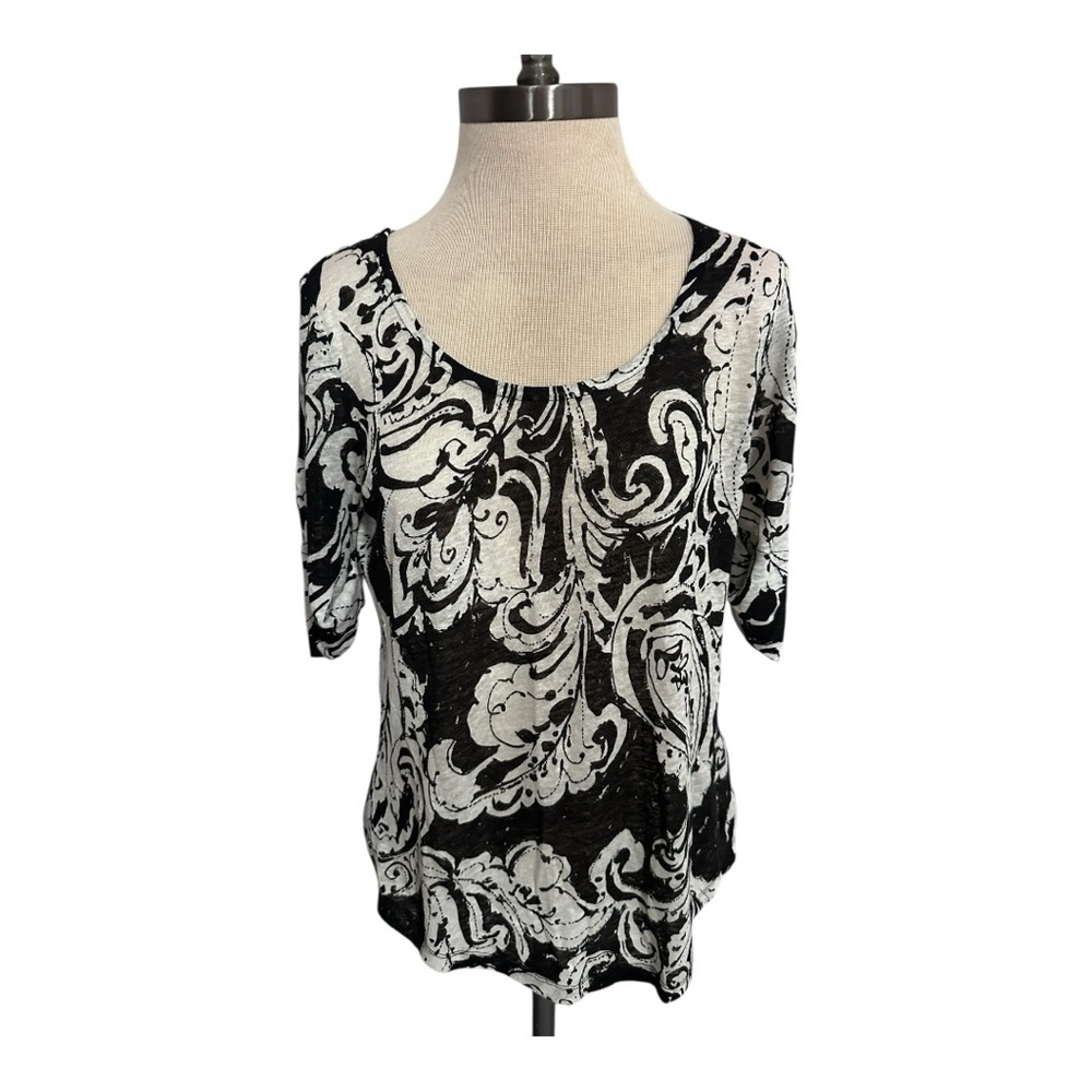 100% Linen Lauren Ralph Lauren Black and White Summer Top Size Small S